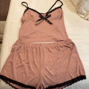 SHEIN Pink and Black Striped Pajama Set
